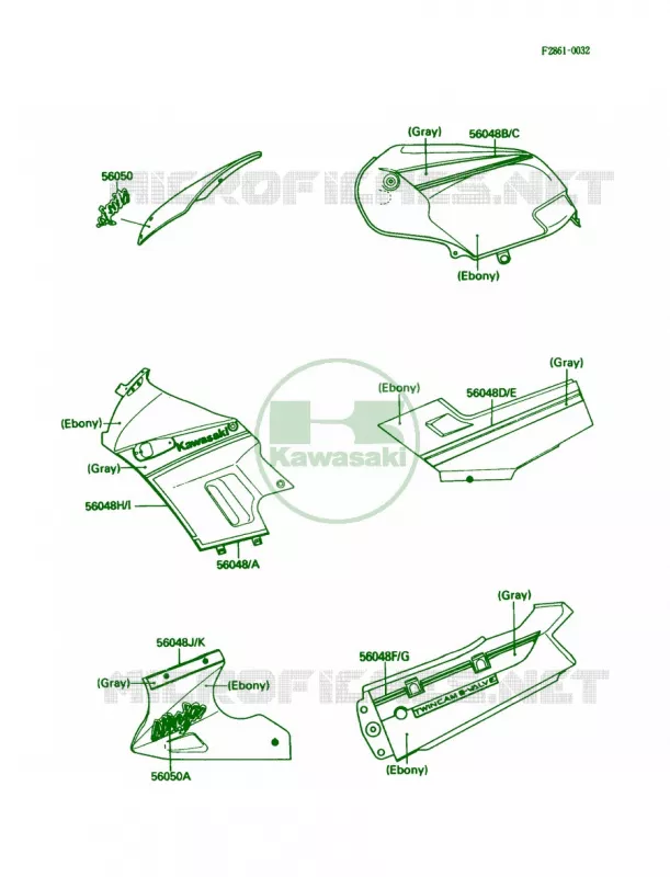 DecalsEBONYEX250-F3 Kawasaki MOTOS 250 1990 Ninja 250R  EX250-F4