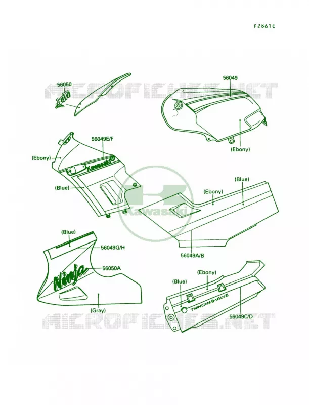 DecalsEBONYGRAYEX250-F4 Kawasaki MOTOS 250 1988 Ninja 250R  EX250-F2